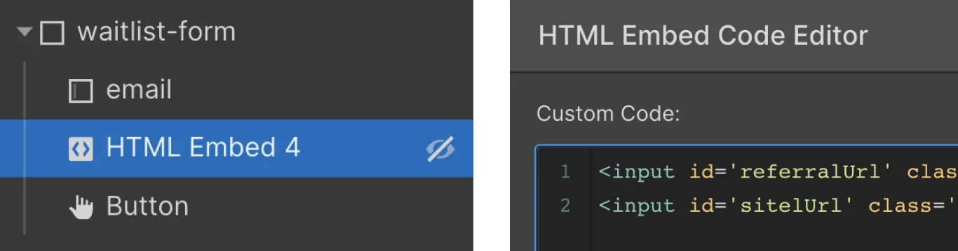 Webflow hidden HTML embed element